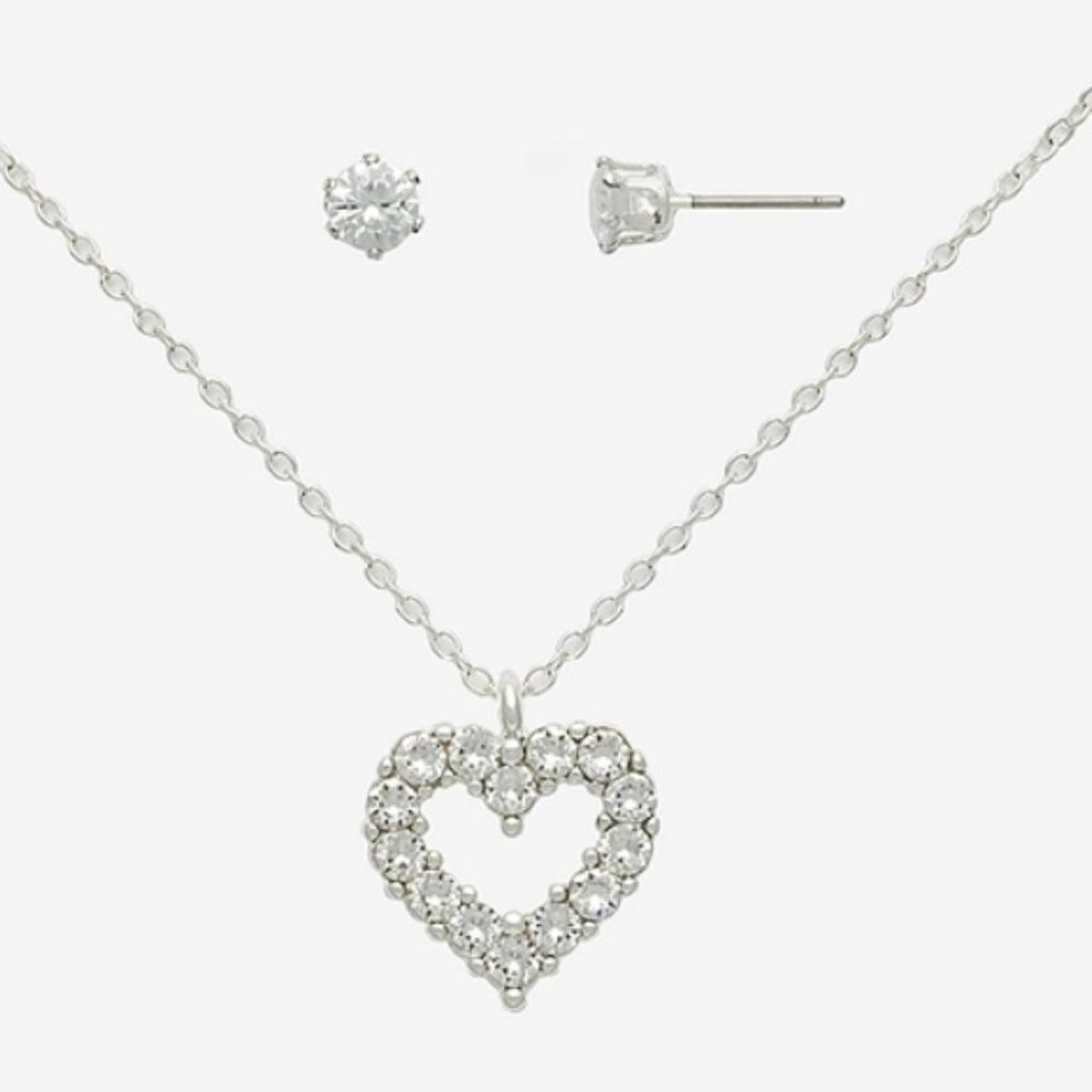NWT -- Boxed Set Crystal Heart Necklace & Stud Earring